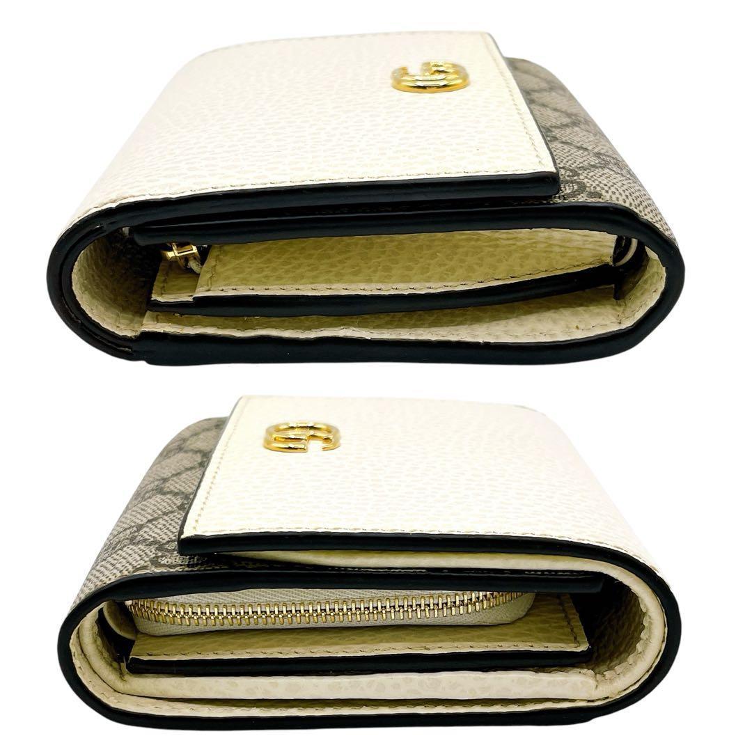 美品 グッチ 598587 GGマーモント 二つ折り財布 ホワイト レディース