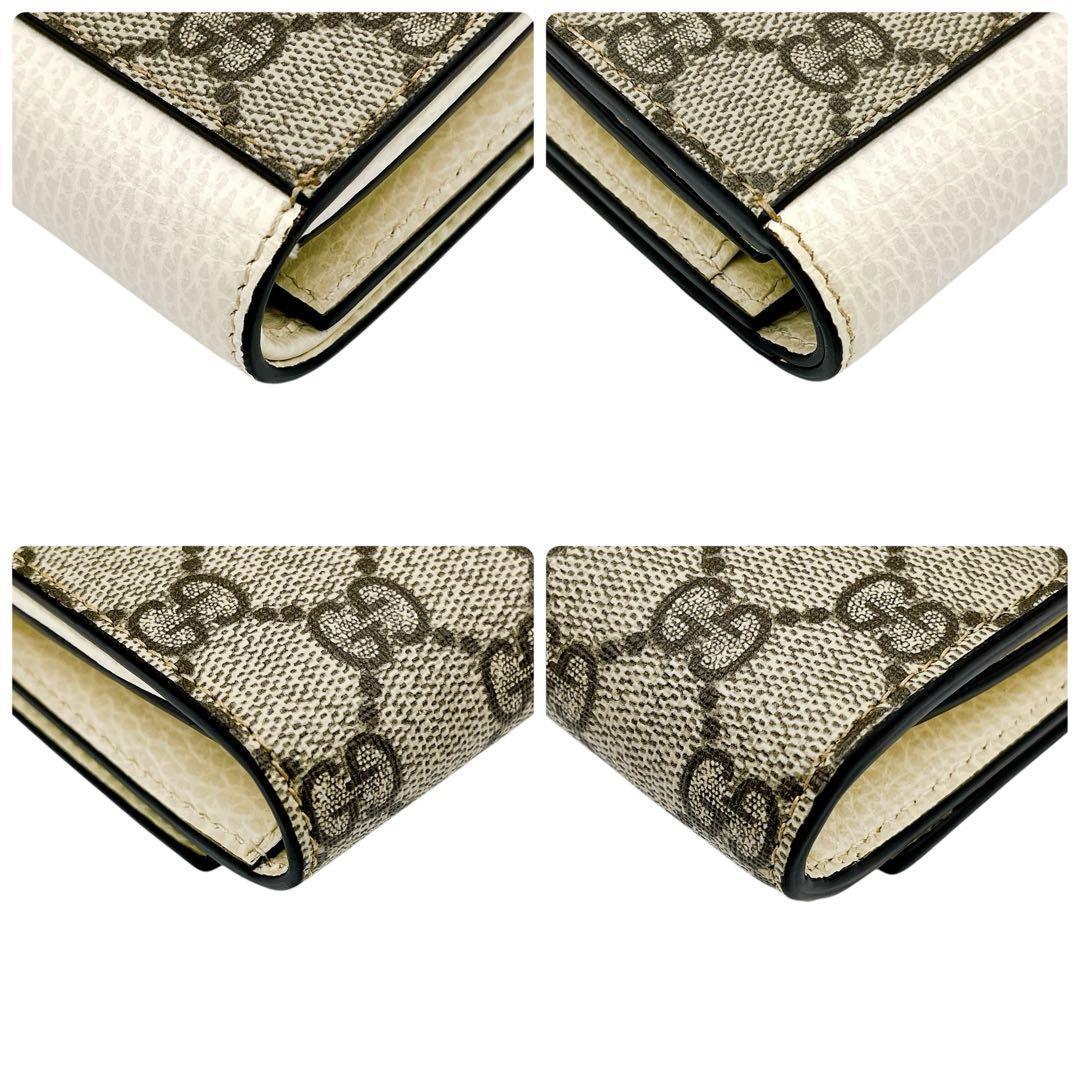 美品 グッチ 598587 GGマーモント 二つ折り財布 ホワイト レディース