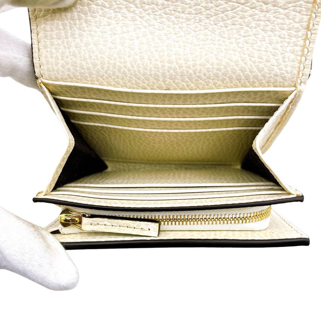 美品 グッチ 598587 GGマーモント 二つ折り財布 ホワイト レディース