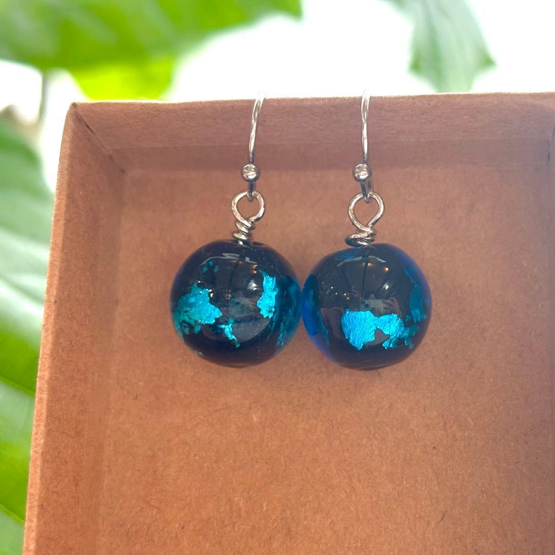 大ぶりホタルガラス*ピアス・ネックレスset アレルギー対応アクセサリー