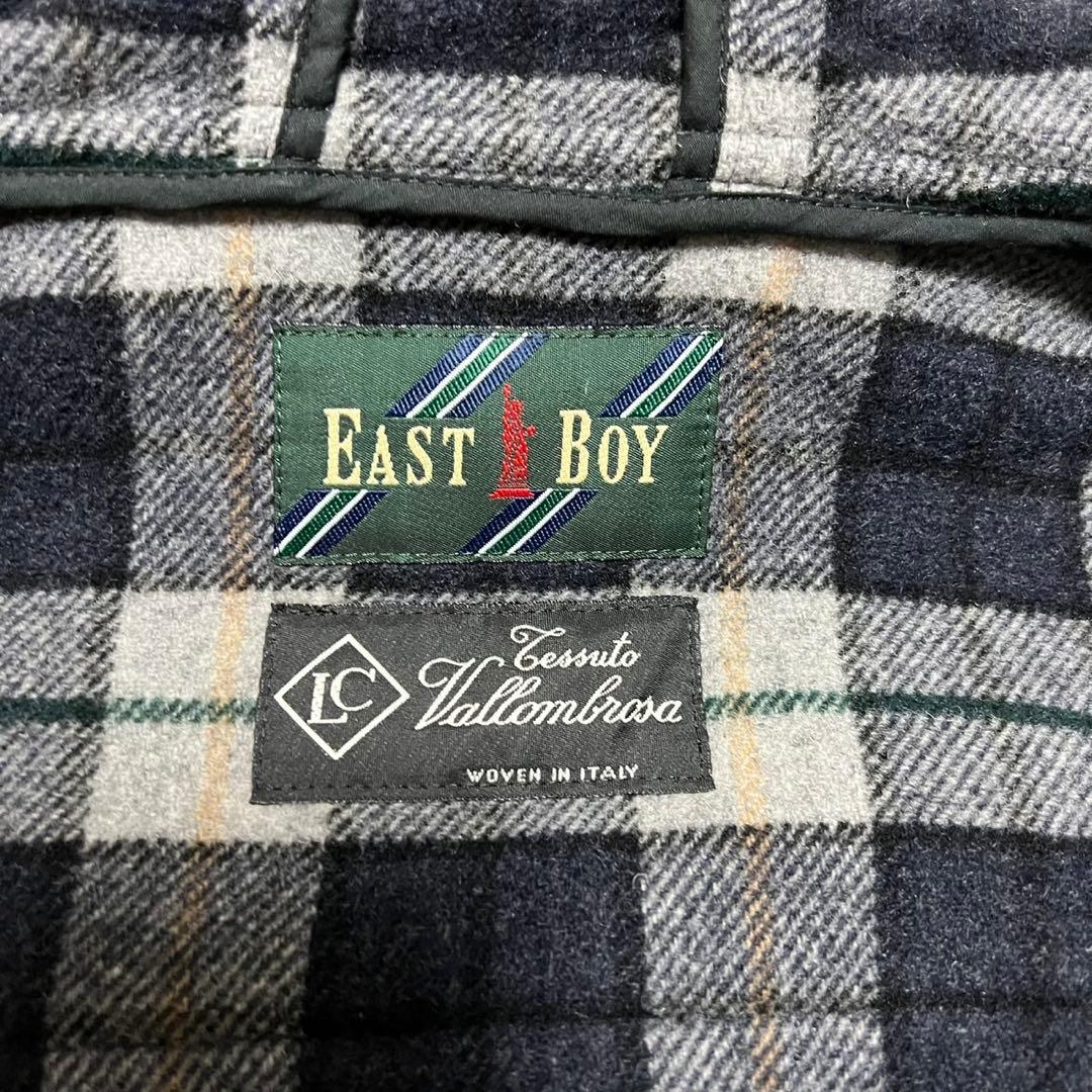【美品】イーストボーイ　ダッフルコート　イタリア製生地　チャコール　チェック