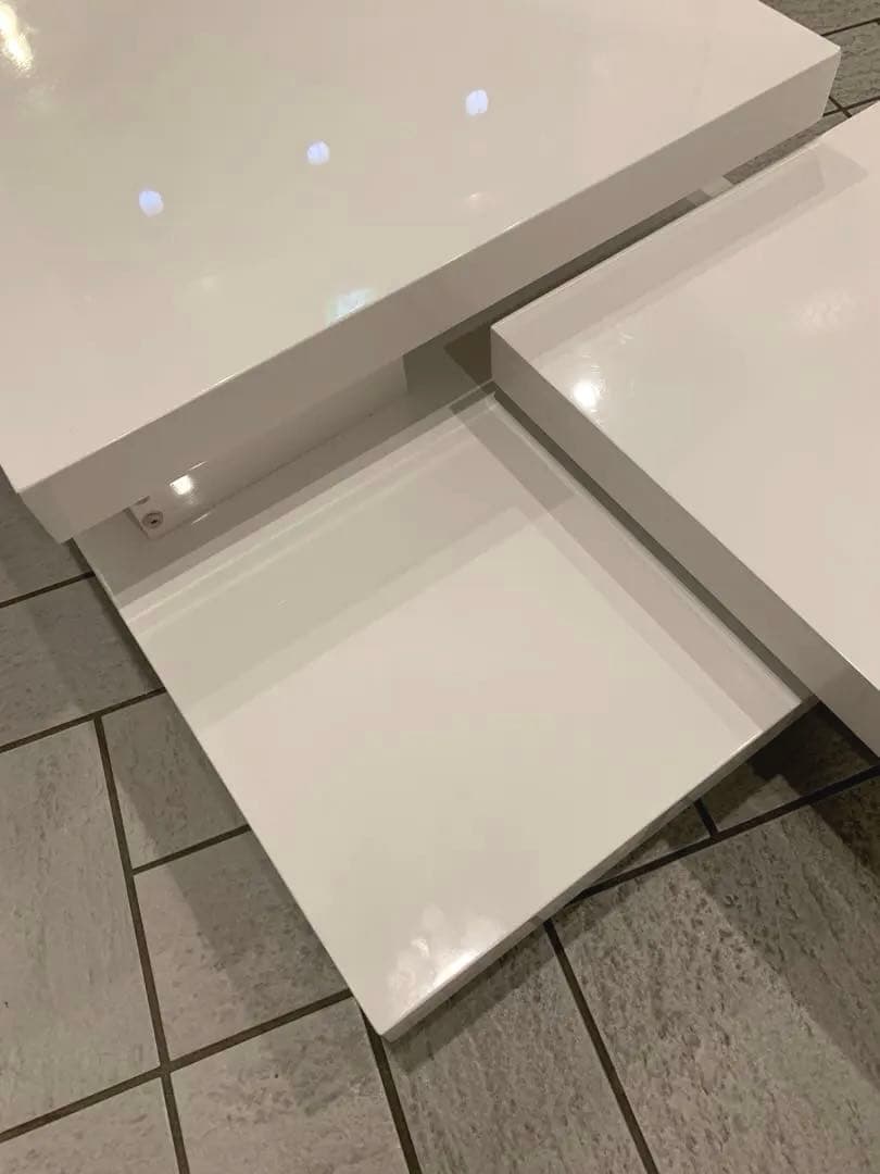 天板回転式モダン EXTENSION CENTER ／スクロール多変形白テーブル