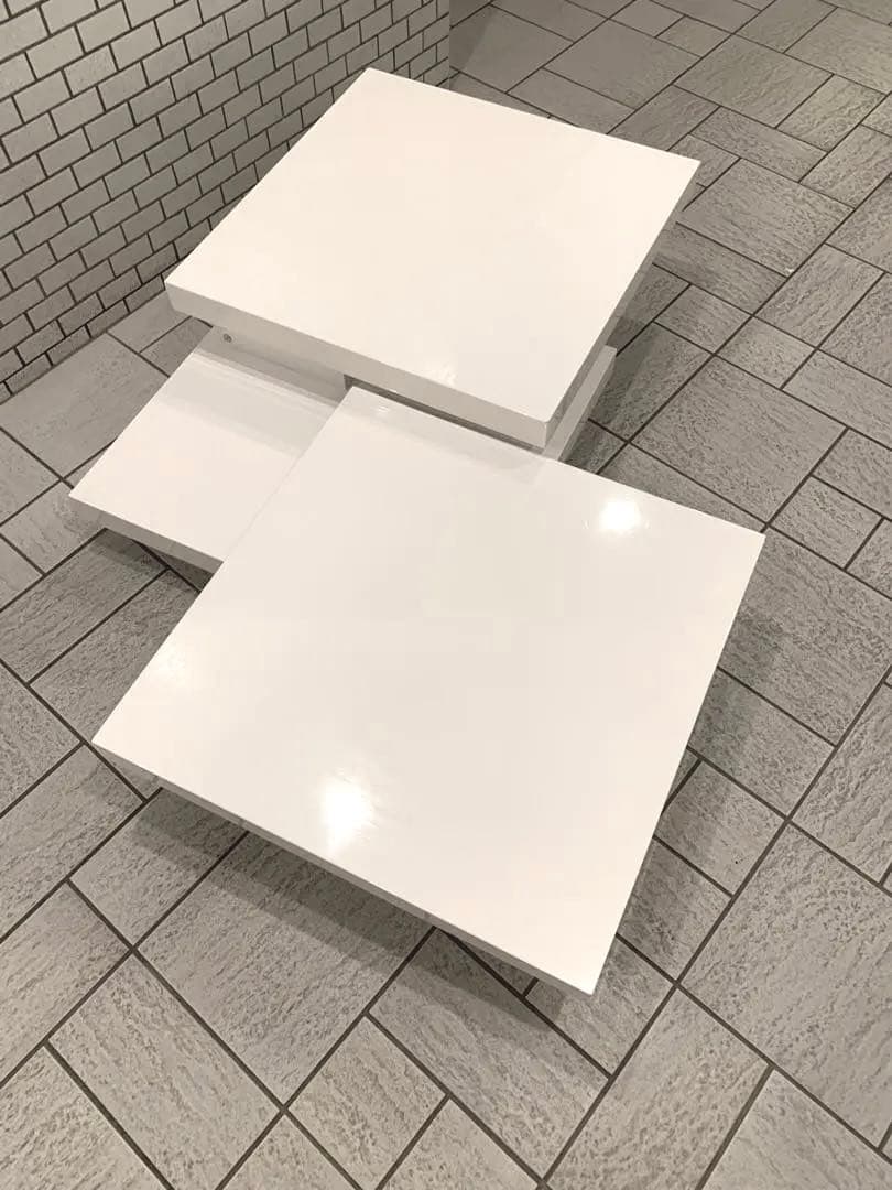 天板回転式モダン EXTENSION CENTER ／スクロール多変形白テーブル