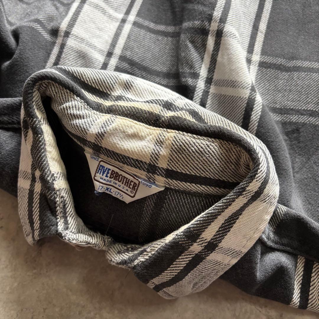 配色最高70s80s FIVE BROTHERファイブブラザー ネルシャツ 白黒