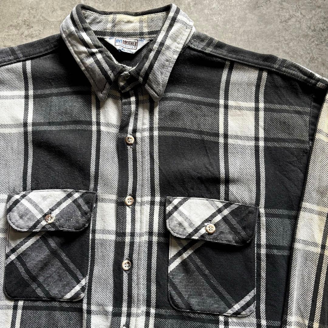 配色最高70s80s FIVE BROTHERファイブブラザー ネルシャツ 白黒