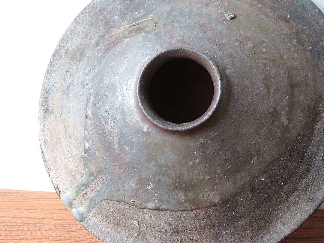 【期間限定値下】青娥窯　松元洋一作③　銀継ぎ有り『自然釉算盤花入小』　穴窯焼成