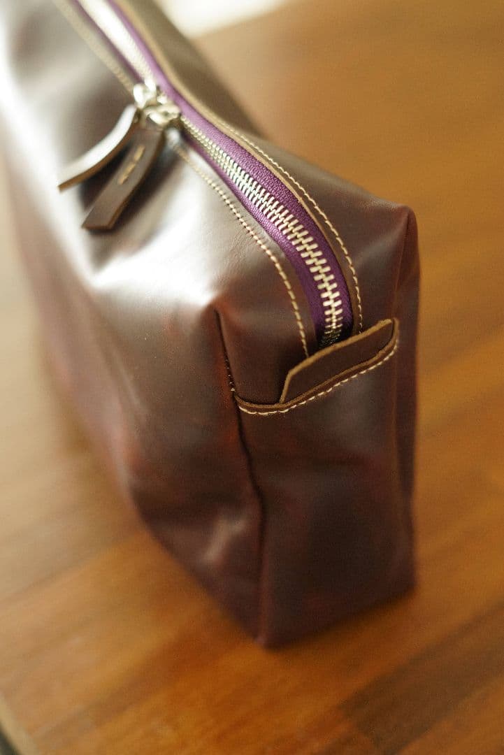 クロムエクセルレザーの大型ポーチ バーガンディ サイズカラーオーダー可能