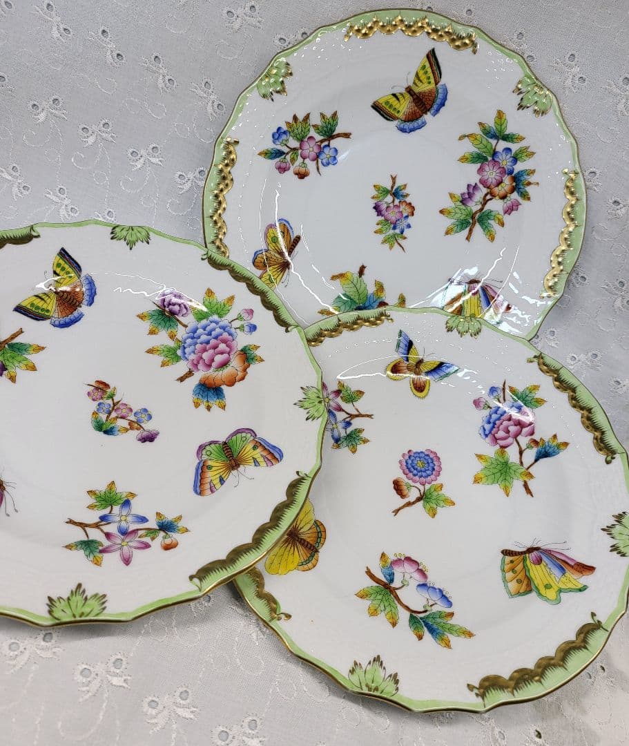 3枚✨ヘレンド ヴィクトリアブーケ サラダ デザート プレート19 皿 花蝶
