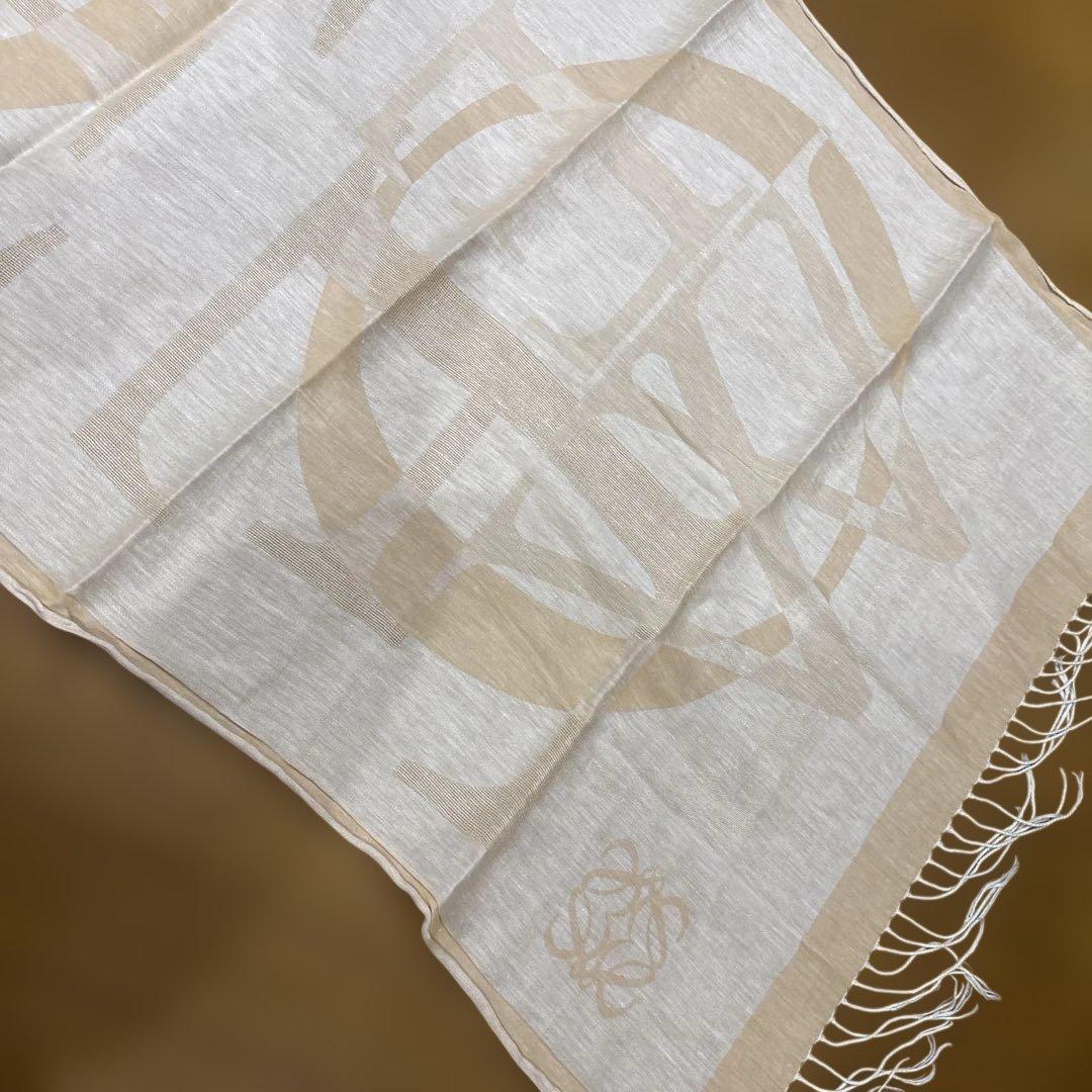 LOEWE ロエベ　ベージュ　フリンジ付き　大判　ストール　ショール　ロゴ入り