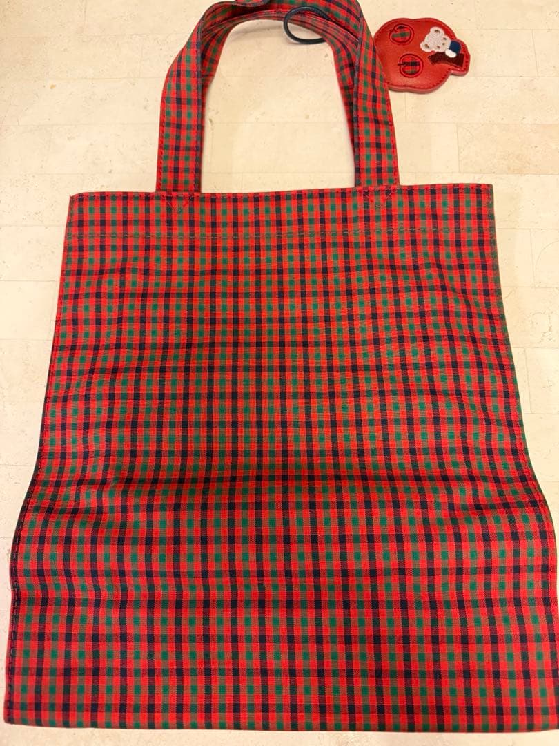 familiar 赤チェック トートバッグ 大