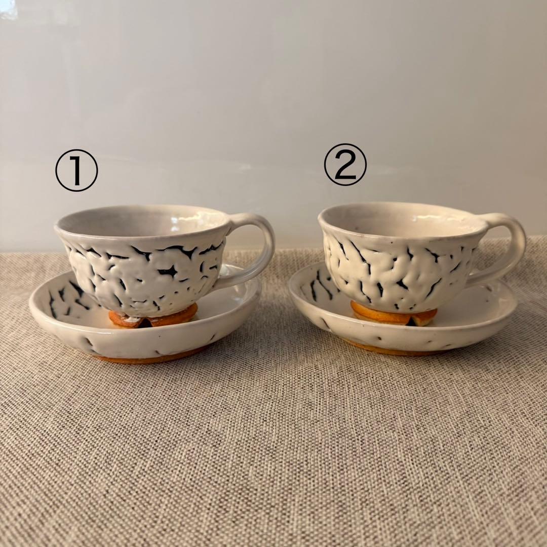 萩焼　風来坊窯　小松健　白萩　白釉　コーヒーカップ＆ソーサー　2客