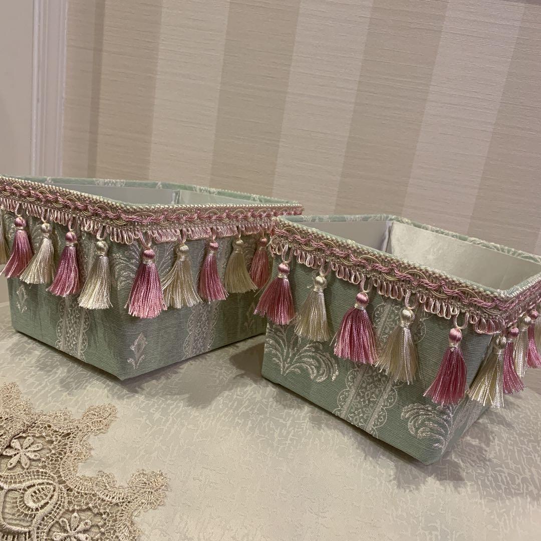 【4点セット】ミントグリーン　ロココタッセル収納ボックス