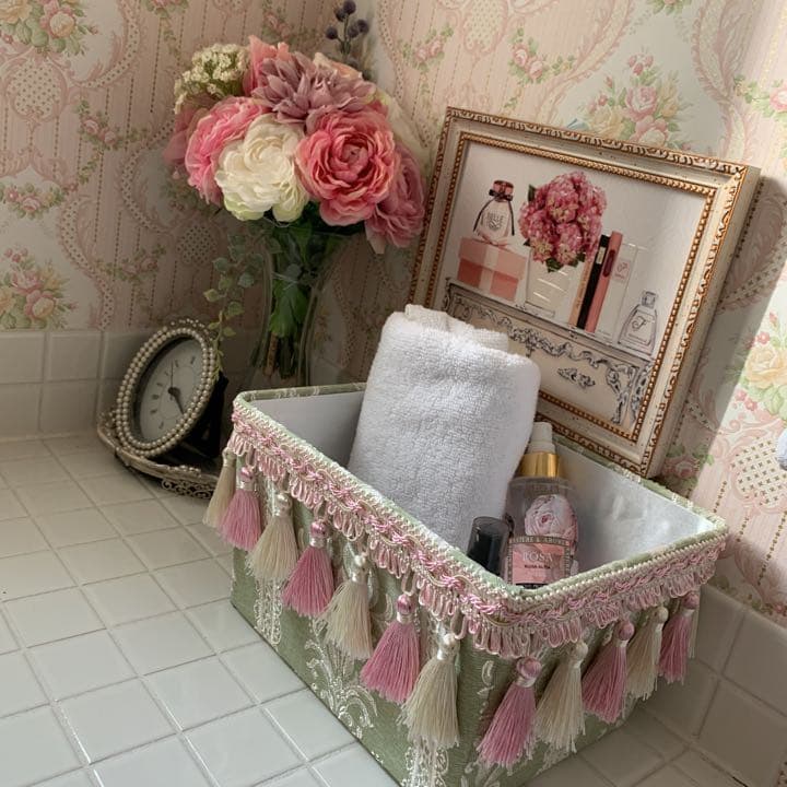 【4点セット】ミントグリーン　ロココタッセル収納ボックス