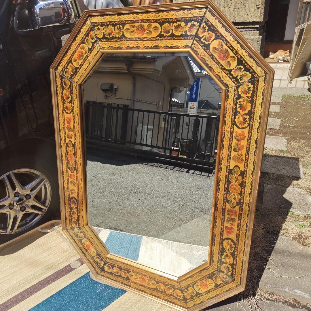 ヴィンテージ　イタリア 　特大　高級八角鏡 　壁掛けミラー　 120㌢　送料込