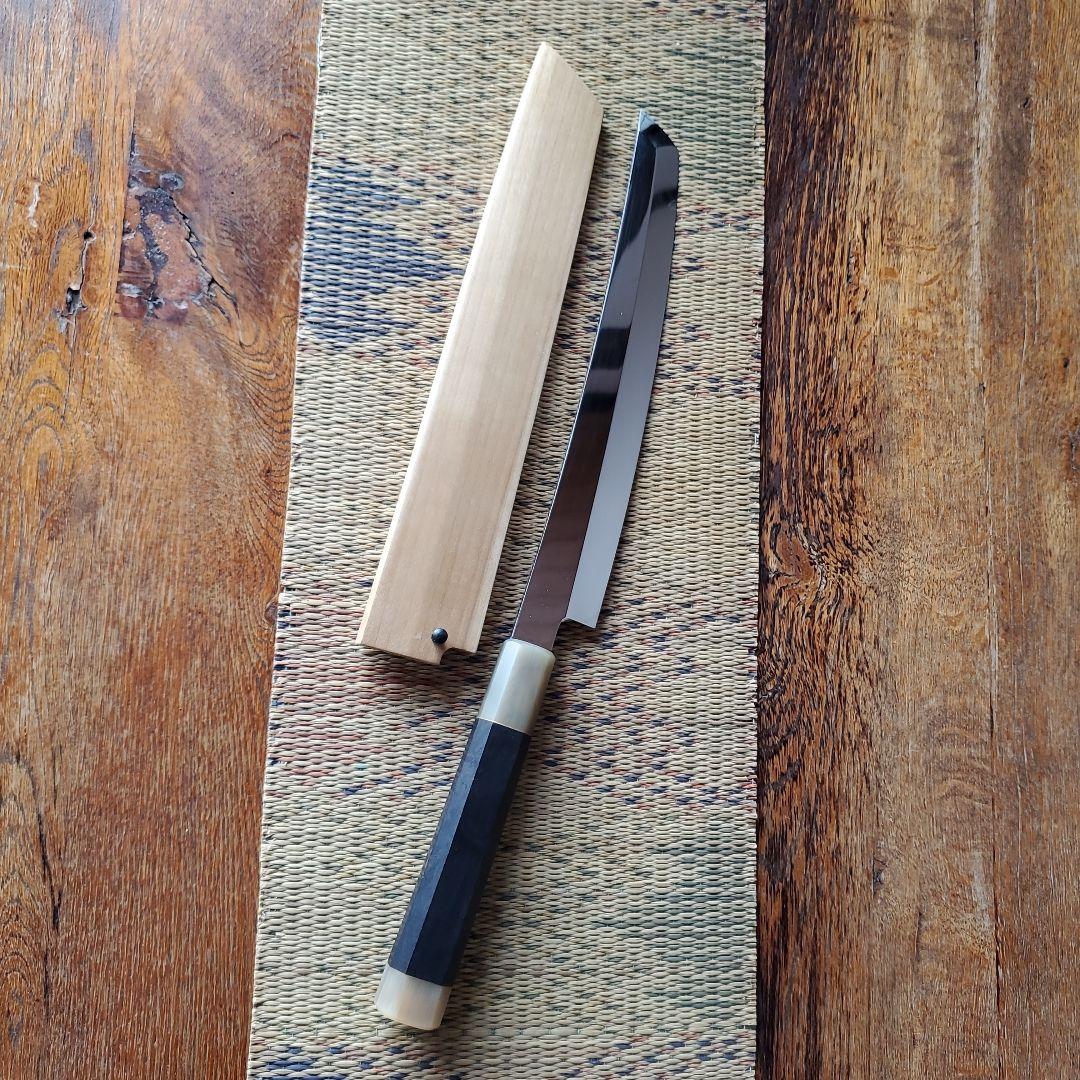 城山刃物製作所　八寸先丸包丁　超鋼スーパー本焼き黒檀柄鞘付