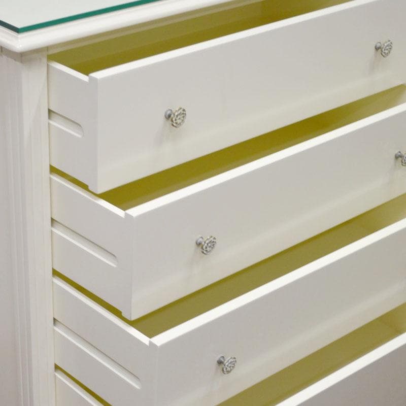 アイボリー 高級 4段チェスト 完成品 8mm天板ガラス付 チェスト 寝室 猫脚