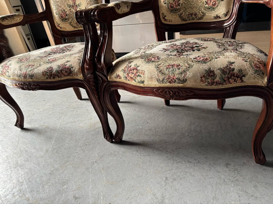 ①rieko-4622 アンティーク 猫脚椅子、チェア、肘掛付き1脚のみ