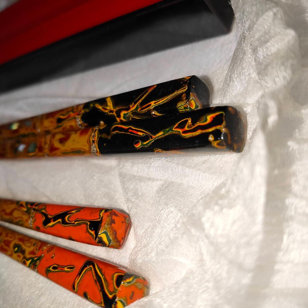 工芸　お箸　漆　伝統工芸 漆塗り 螺鈿 日本製 木製　箸箱　箸入れ　桐箱 骨董品