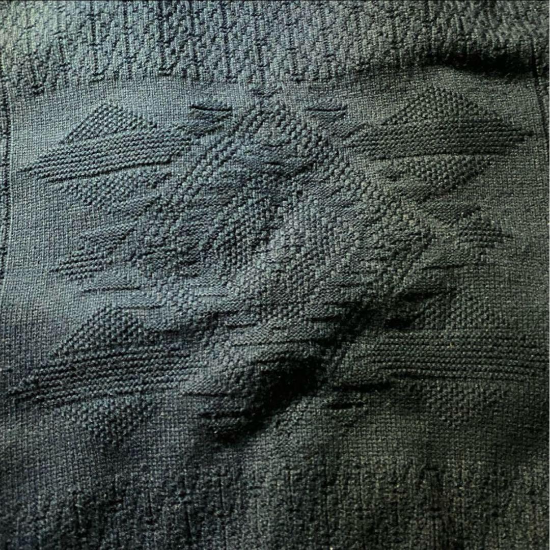 ショールカラーカーディガンL古着フェードネイビー古着レザーユーロ当時物レア一点物