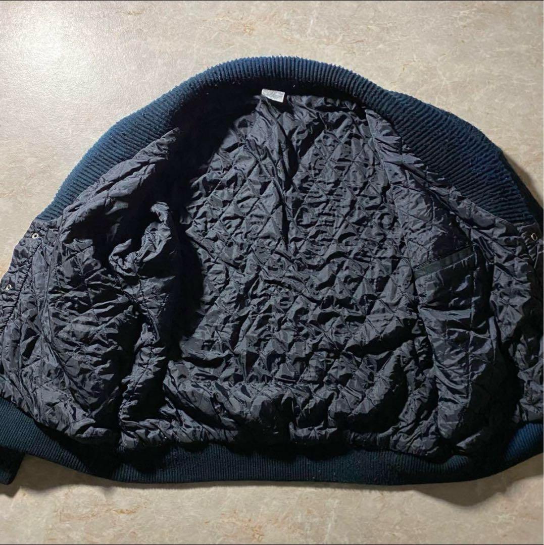 ショールカラーカーディガンL古着フェードネイビー古着レザーユーロ当時物レア一点物