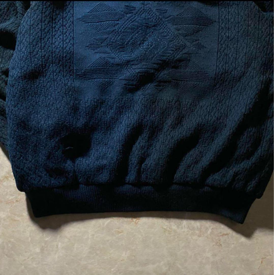 ショールカラーカーディガンL古着フェードネイビー古着レザーユーロ当時物レア一点物