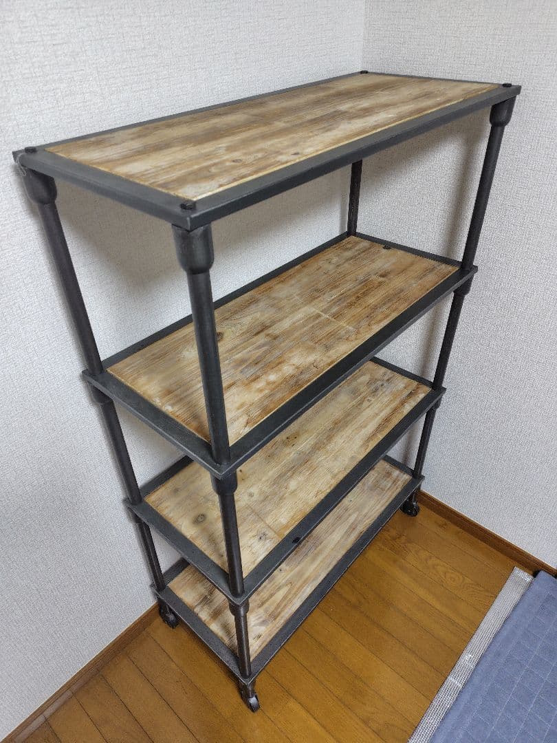 アメリカ　家具　シェルフ　4段　キャスター付き　アメカジ　インダストリアル