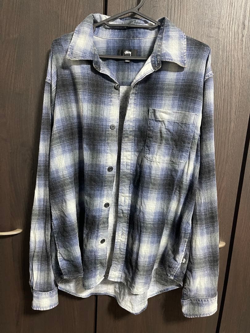 【美品】STTUSY ROCCO FLANNEL PLAID SHIRT M 青