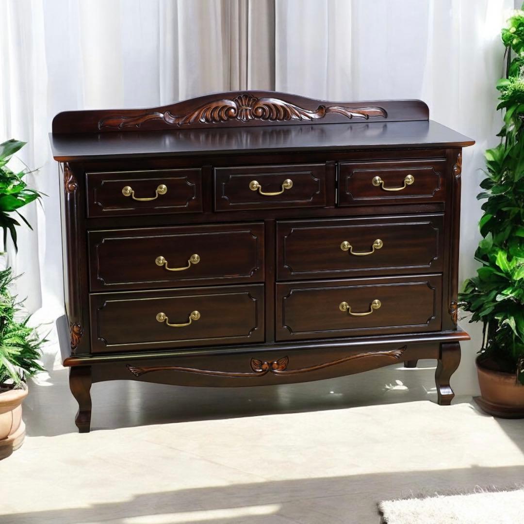 A 新品 チェスト 110cm アンティーク タンス リビング収納 衣類収納