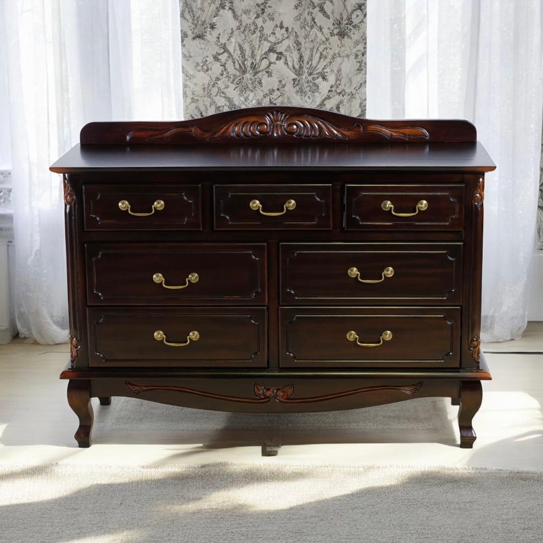 A 新品 チェスト 110cm アンティーク タンス リビング収納 衣類収納