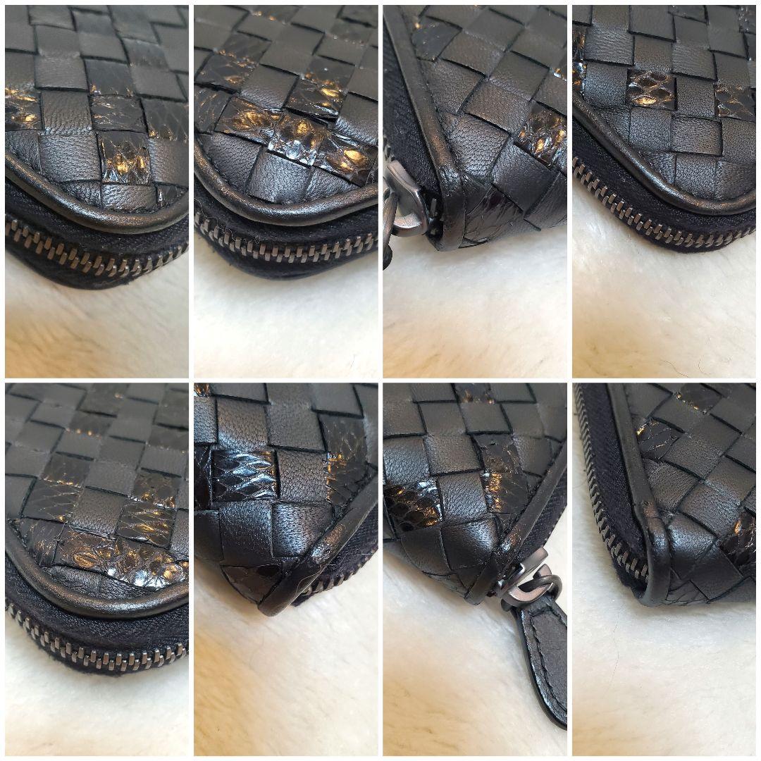 美品 ボッテガヴェネタ イントレチャートパイソン　カーフ　ラウンド　長財布