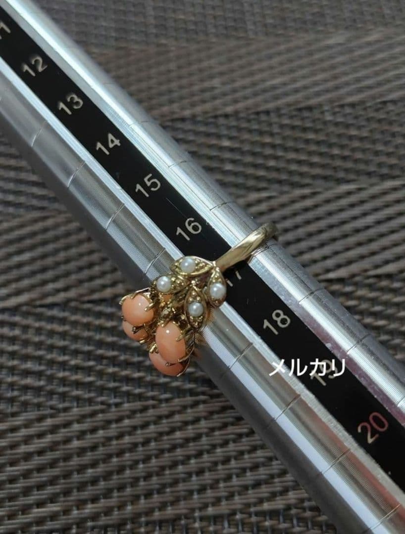 [未使用品] 碌山 リング 珊瑚 シードパール 17号