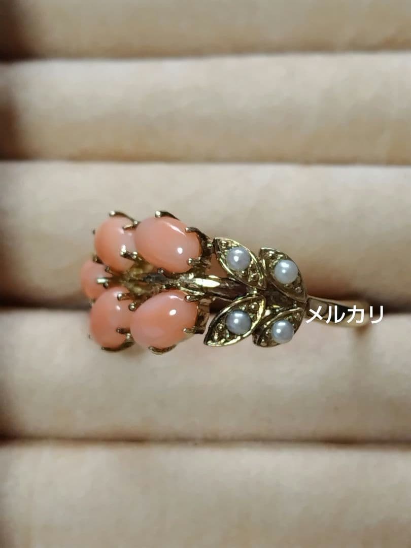 [未使用品] 碌山 リング 珊瑚 シードパール 17号