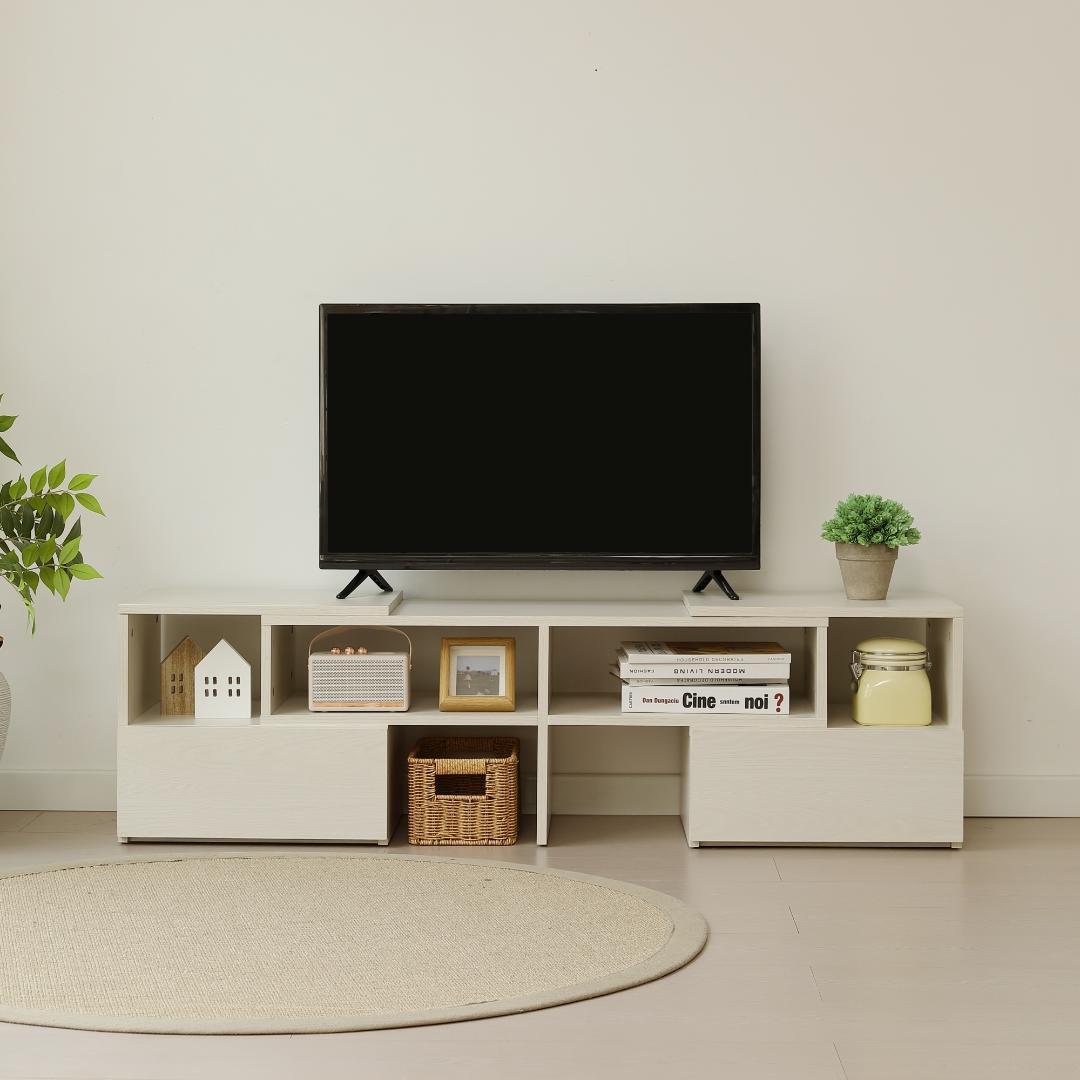 テレビ台 ローボード コーナーテレビ台 伸縮自由 幅93～172　WHITE