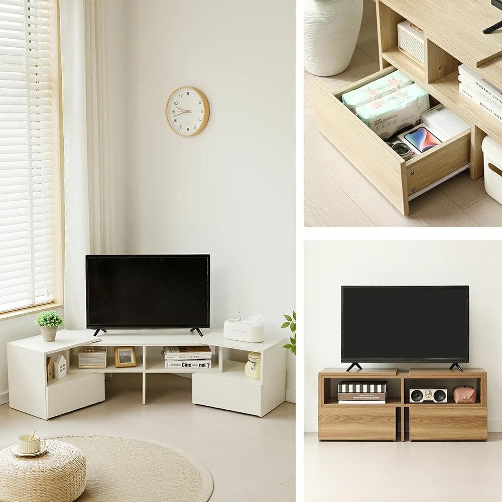 テレビ台 ローボード コーナーテレビ台 伸縮自由 幅93～172　WHITE