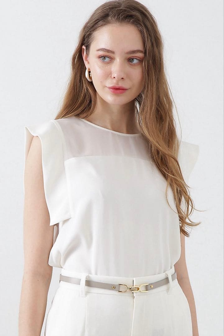 【新品】ピンキーアンドダイアン◆シアーコンビブラウス ホワイト 38