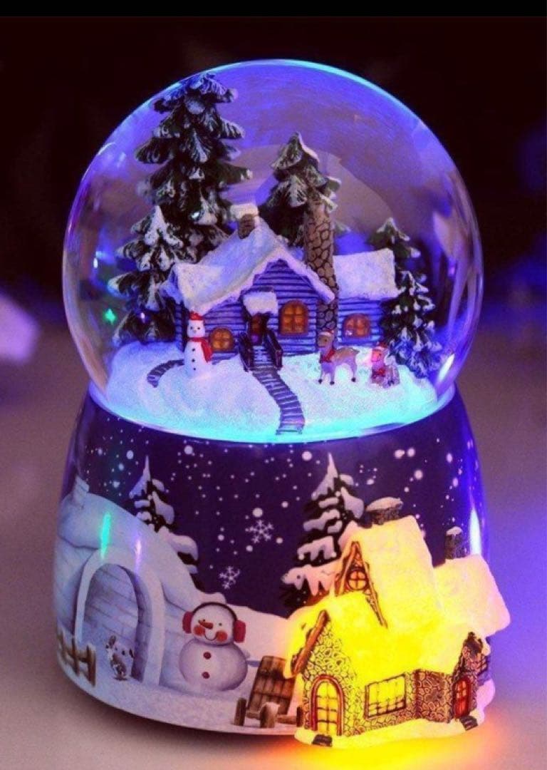 富裕層向クリスマススノードーム20曲オルゴール付雪舞回転LED￥60000