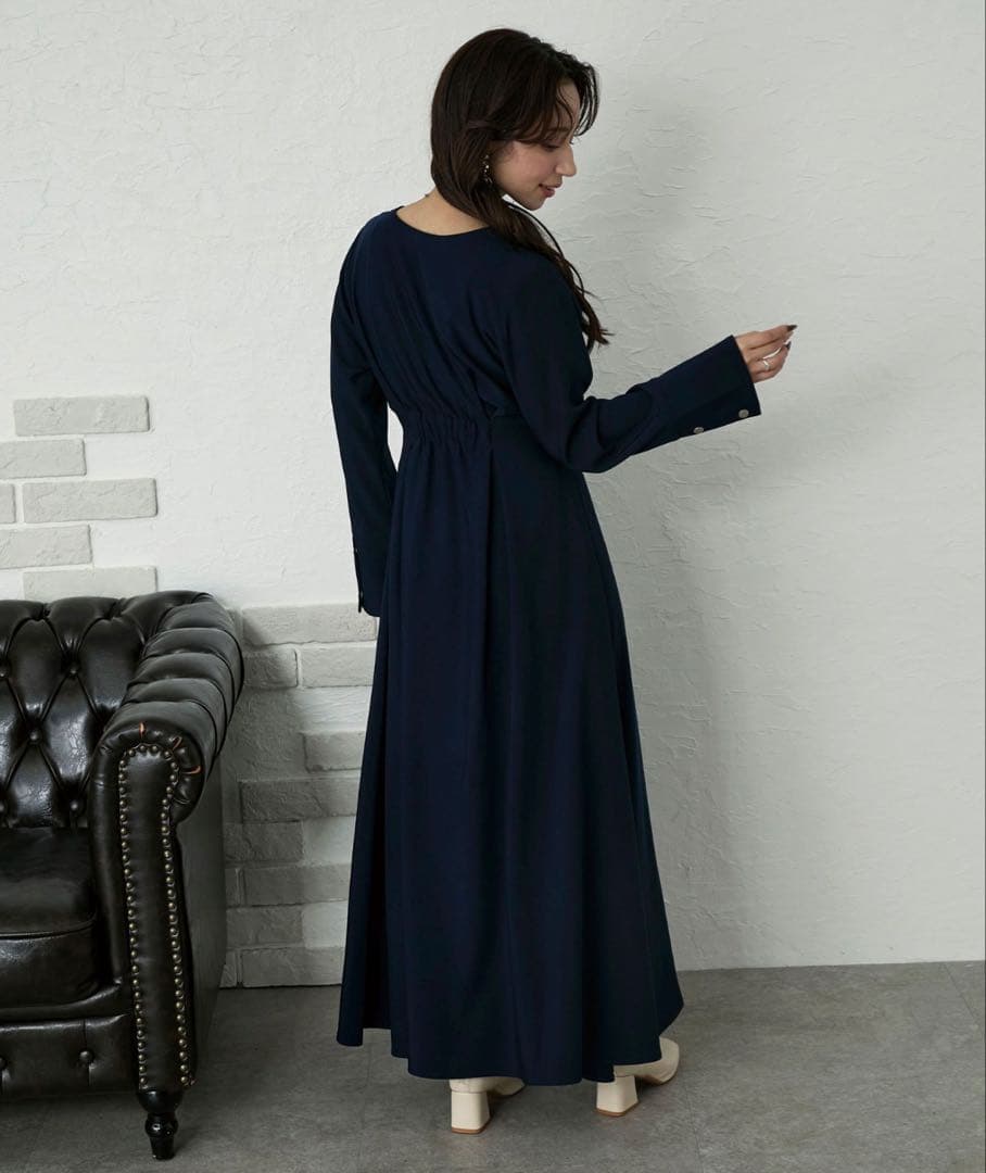 アシメボタンフレアワンピース♡ネイビー