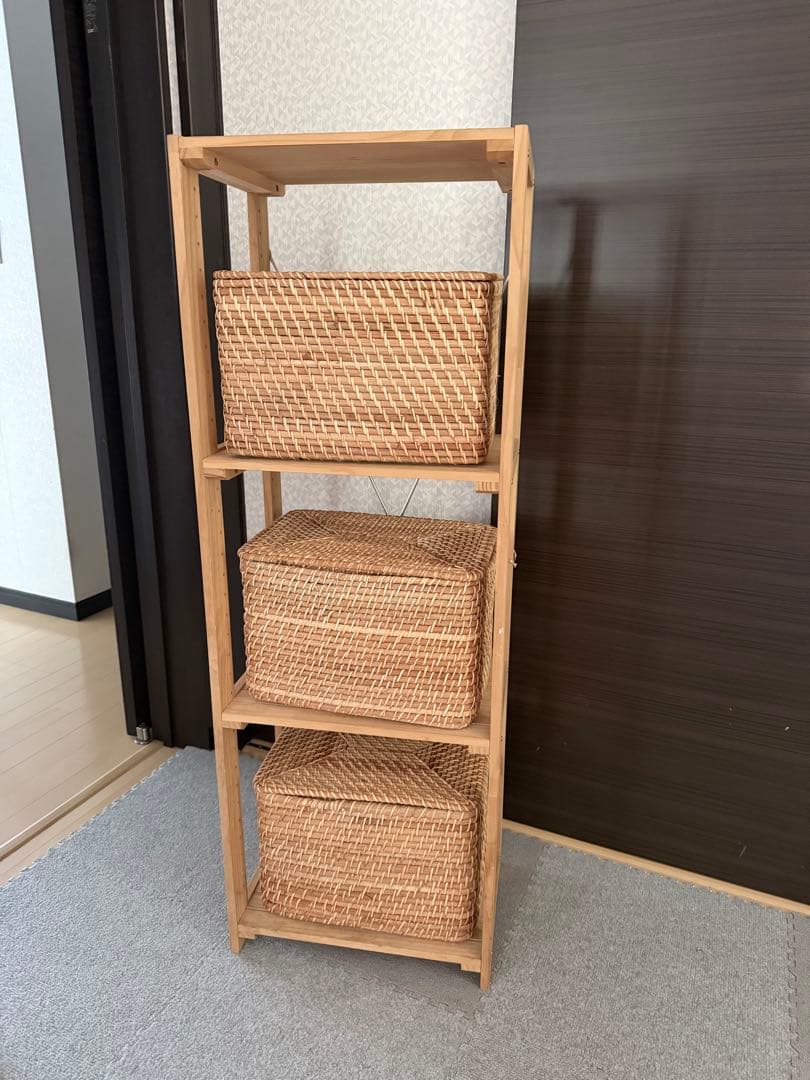 【引き取り限定】　木製オープンシェルフ 3バスケット付き