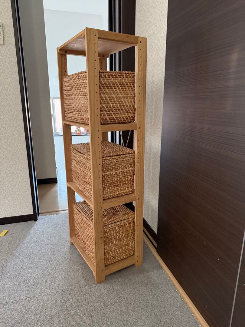 【引き取り限定】　木製オープンシェルフ 3バスケット付き
