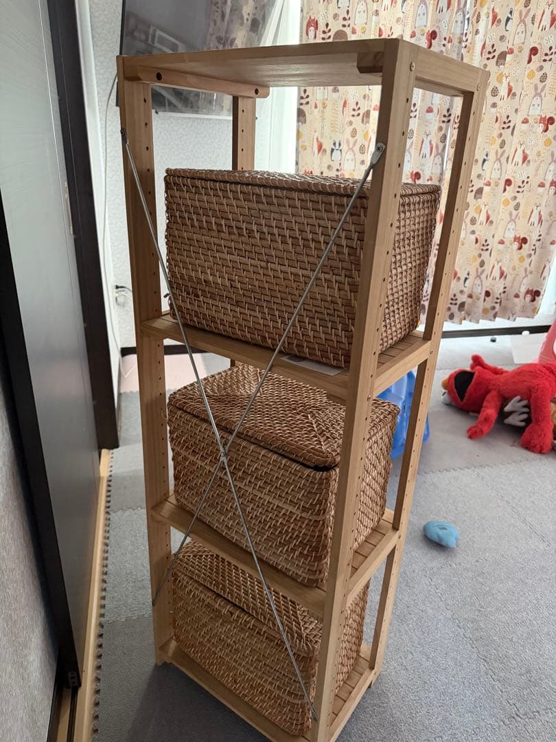 【引き取り限定】　木製オープンシェルフ 3バスケット付き