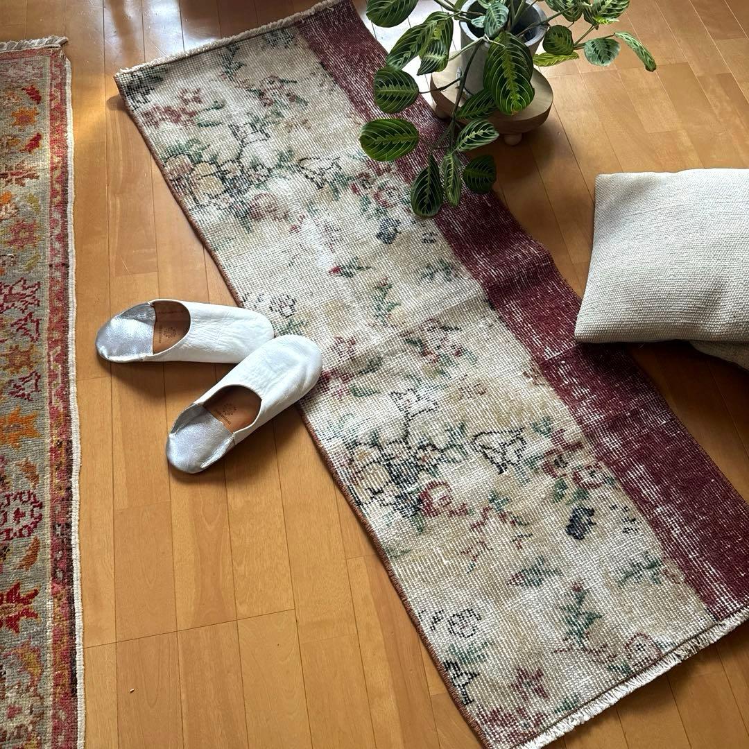 50×131アンティークボタニカル　ランナーラグ　トルコヴィンテージラグ