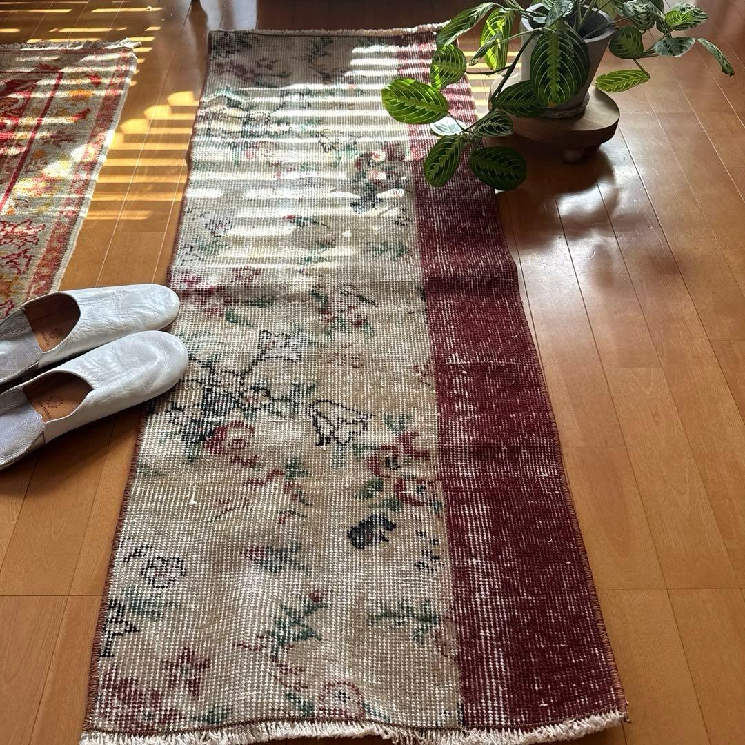 50×131アンティークボタニカル　ランナーラグ　トルコヴィンテージラグ