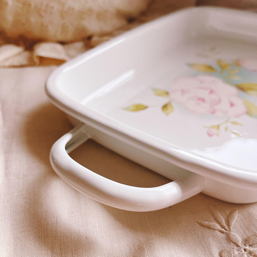 お値下げ♡イマン♡ポワージュホーロートレーマニーローズアンティークニトリイケア