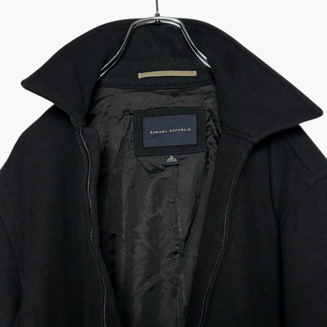 00sUSA古着バナナリパブリック ウールジャケット 黒 M ジップ短丈ブルゾン
