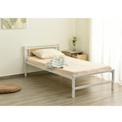 【新作】【ホワイト】パイプベッド シングル ベッド 宮 三段階高さ調整可