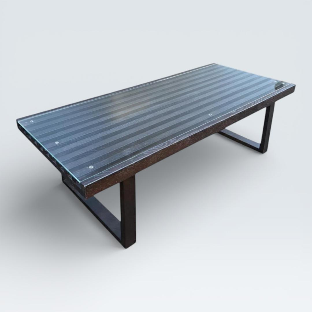 ネルソンベンチ風 センターテーブル ガラス天板 幅120cm