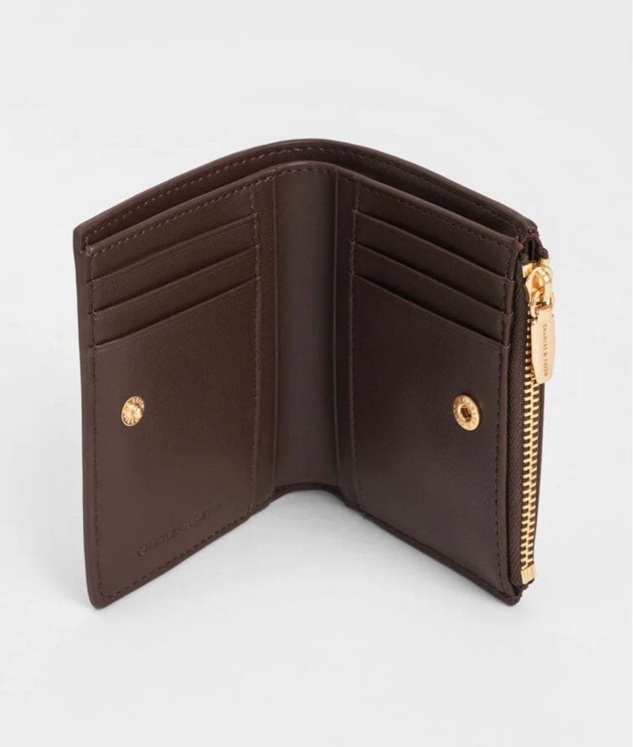 〈新品〉Midori ミドリ ジオメトリックトップジップウォレット ブラウン