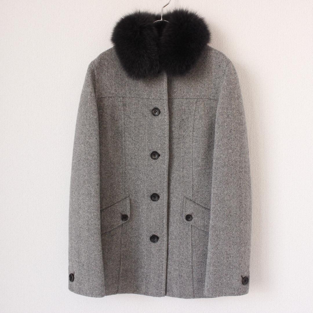 バーバリーロンドン ダブルフェイスコート カシミヤ フォックス ヘリンボーン L