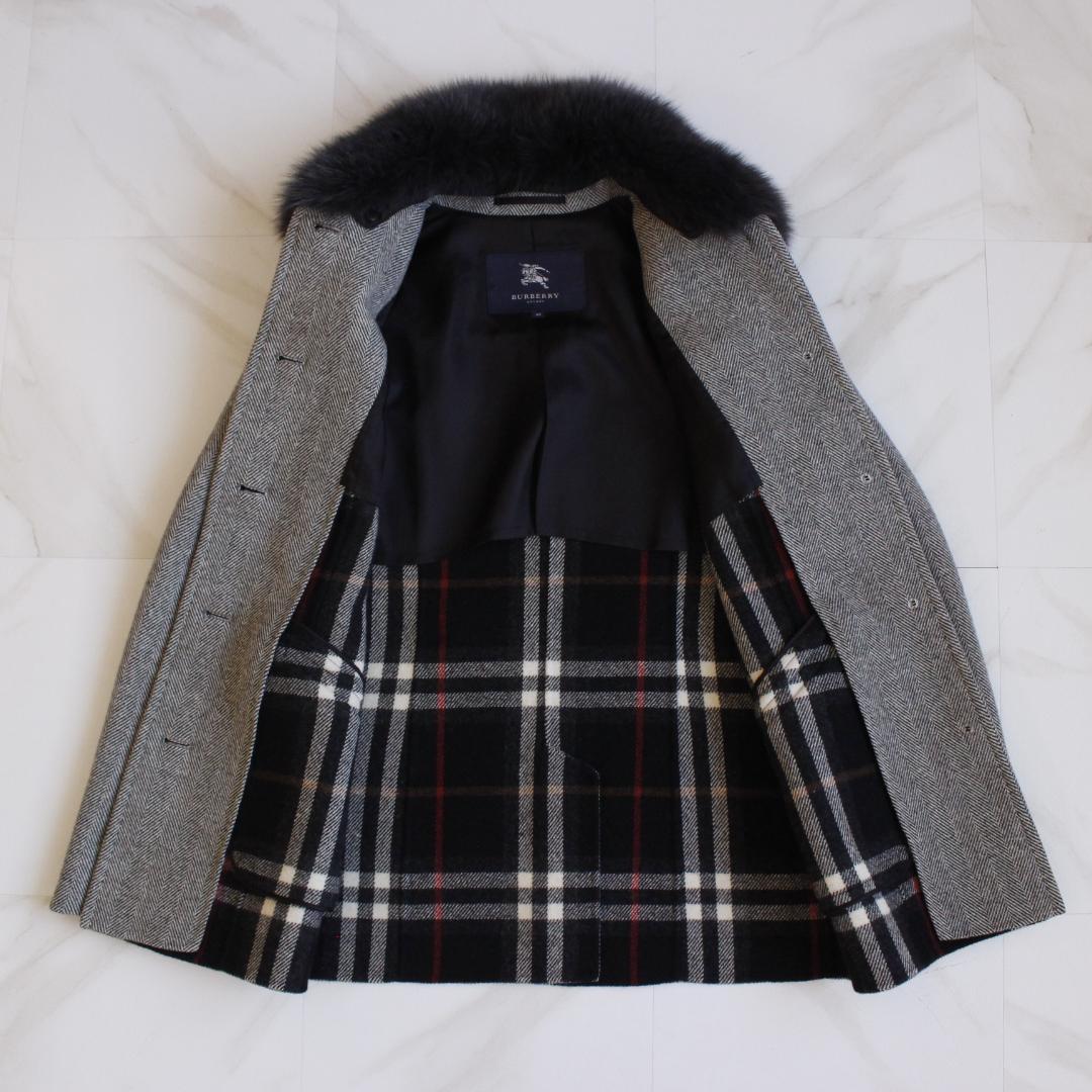 バーバリーロンドン ダブルフェイスコート カシミヤ フォックス ヘリンボーン L