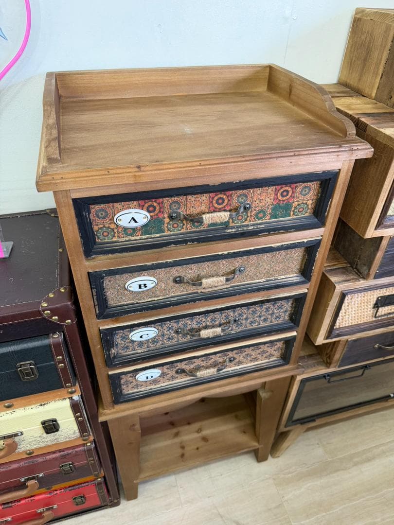 天然木　チェスト　引出　ラック　棚　レトロ　アンティーク　収納　インダストリアル